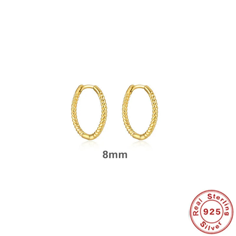 Sterling silver twisted string round ring earrings in gold or platinum colour.