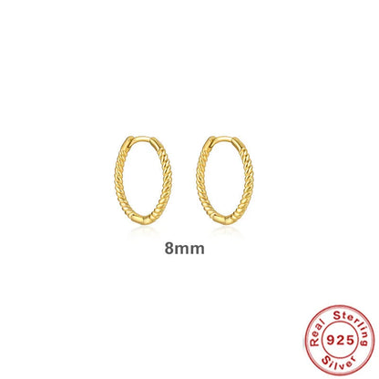 Sterling silver twisted string round ring earrings in gold or platinum colour.