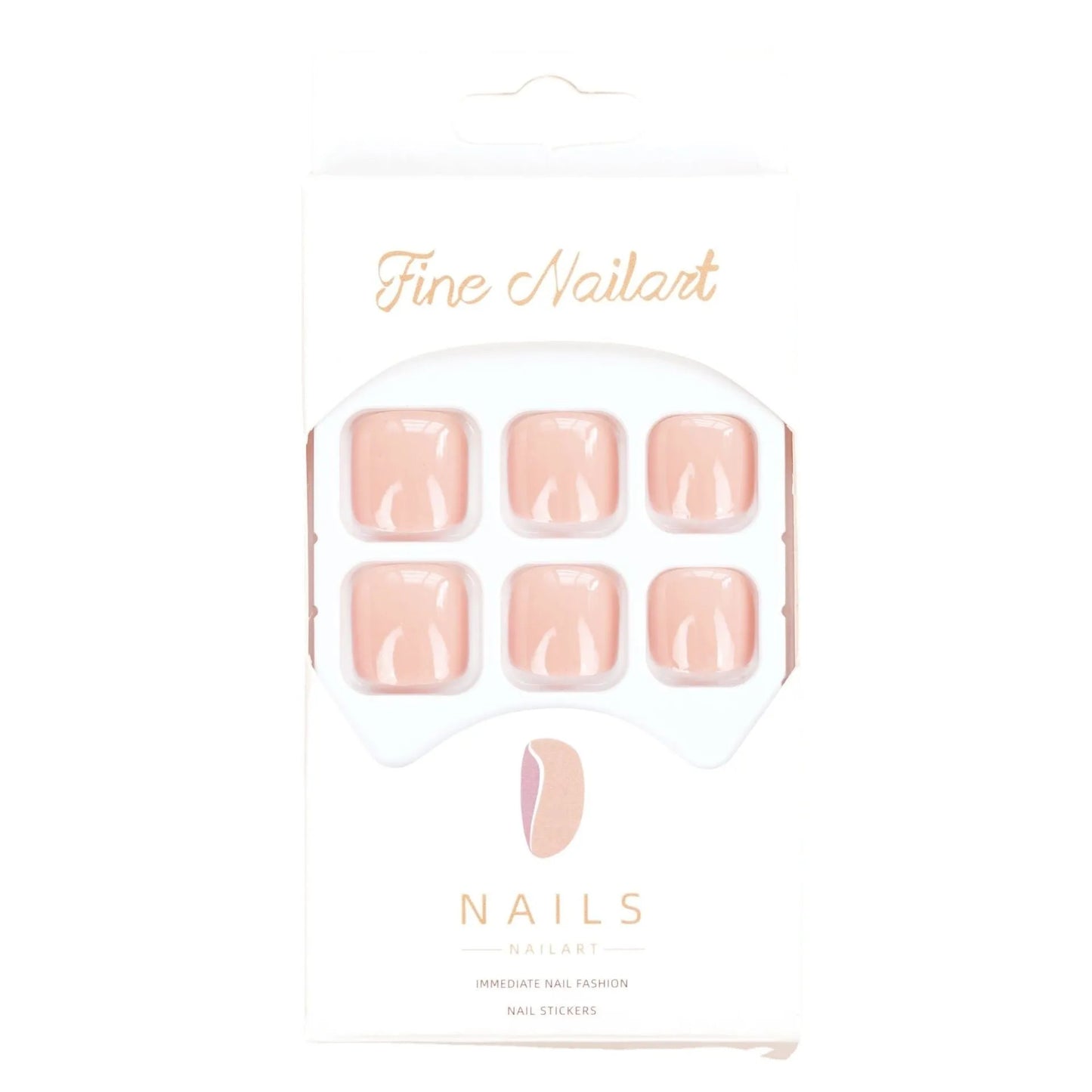 Fashion Personality toe nail stickers in skin colour with design, next to tube of adhesive glue on a flat surface.