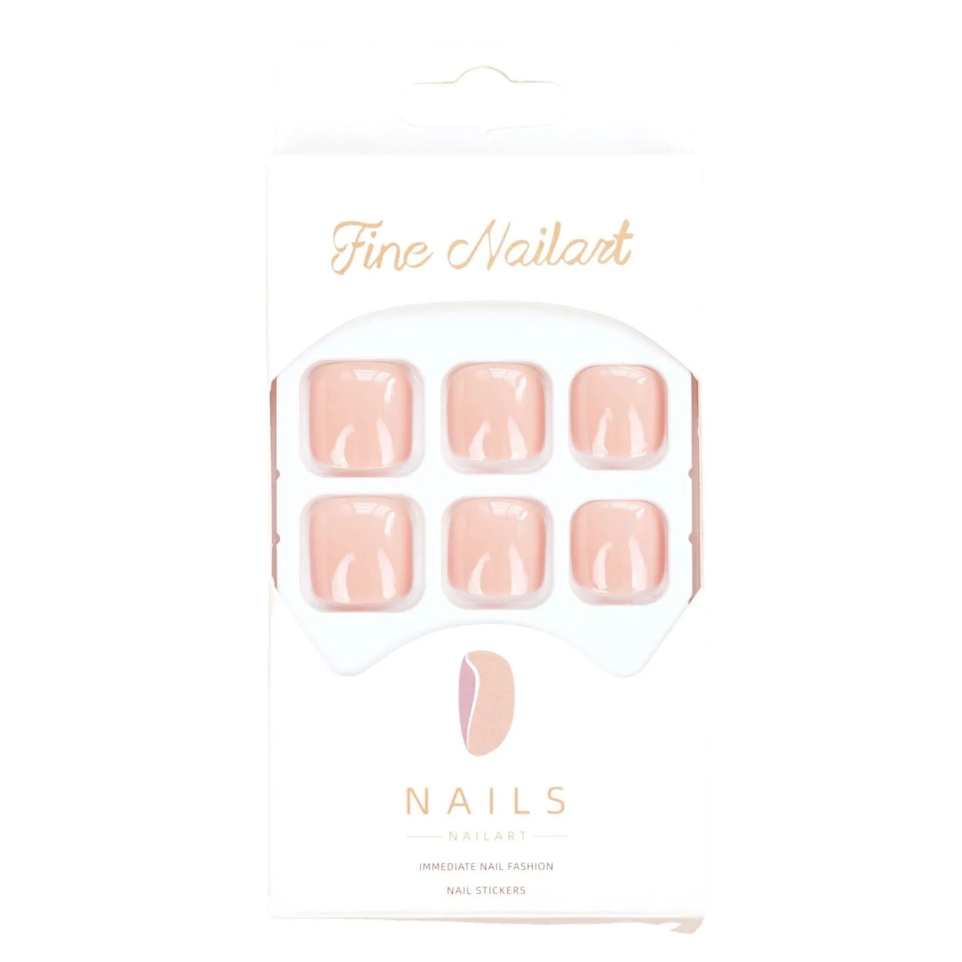 Fashion Personality toe nail stickers in skin colour with design, next to tube of adhesive glue on a flat surface.