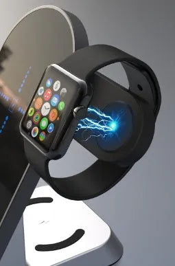 Black multifunctional wireless charging alarm clock with six device charging capability and integrated clock display