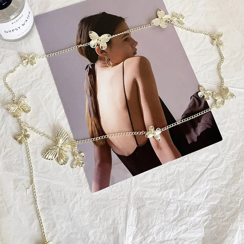 Women's gold butterfly waist chain with alloy construction and 104cm length