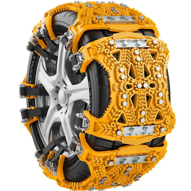 Universal steel plate tire chains for cars and SUVs with installation tools and accessories