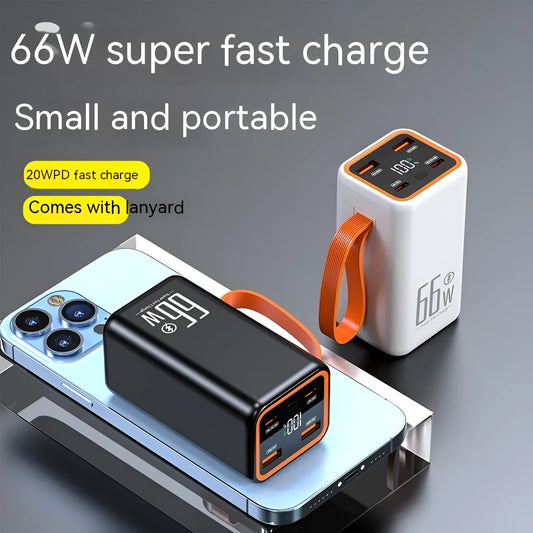 Black and white PD66W 20000 mAh fast charge portable power bank.