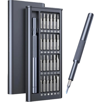 25-in-one screwdriver set with magnetic bits and knurled handle, 110mm long, for household repairs