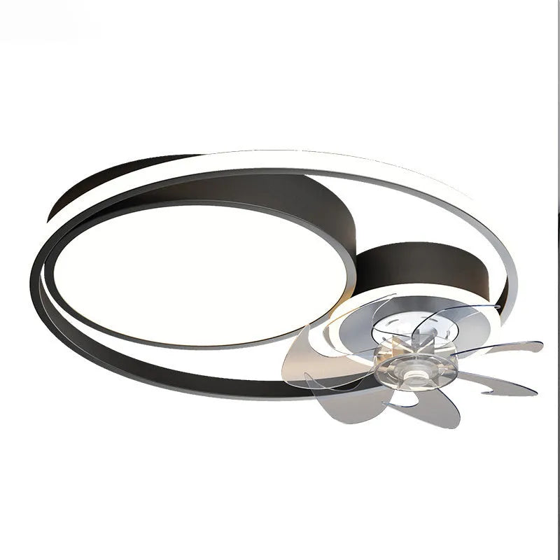 48cm ceiling fan lamp with light in black or gold finish, showing metal blades and acrylic shade