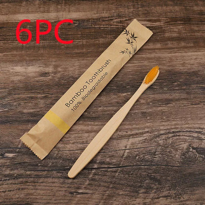 Eco-friendly flat bamboo toothbrush with kraft paper bag in assorted colors