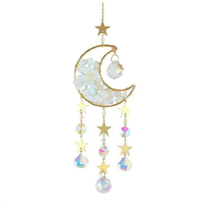 Moon-shaped crystal pendant for car interior with 100mm K9 crystal and 420mm metal chain
