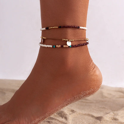 Bohemian multi-layer beaded anklet with star design in mixed colors