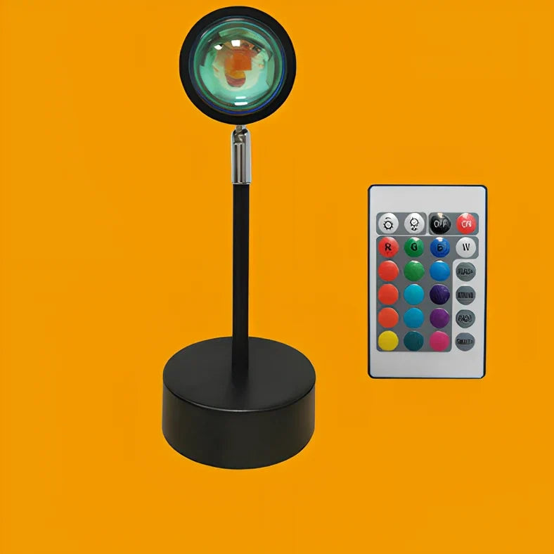 Rainbow sunset projector lamp with remote control showing colourful wall lighting effects
