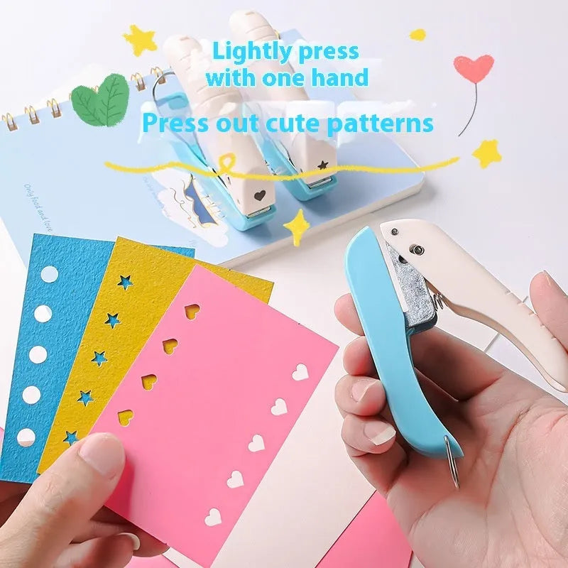Manual embossing punching machine with Love, Round 4mm, Round 6mm, and Star patterns for kindergarten crafts