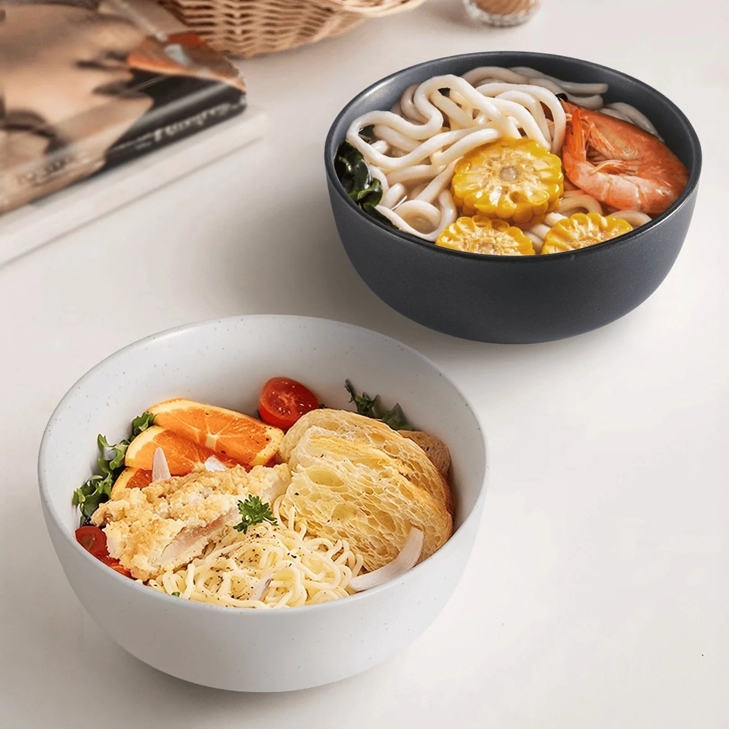 Elegant 4-piece ceramic bowl set, perfect for cereals, salads, and more. Microwave, oven, and dishwasher safe.