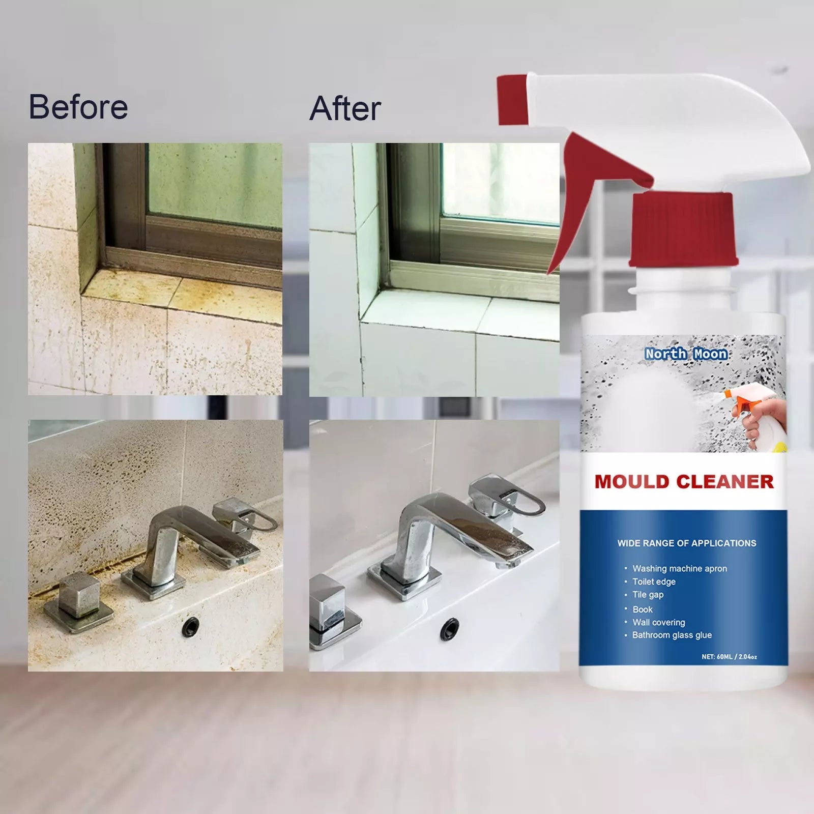 Mildew remover spray with active chlorine formula for effective mold stain removal