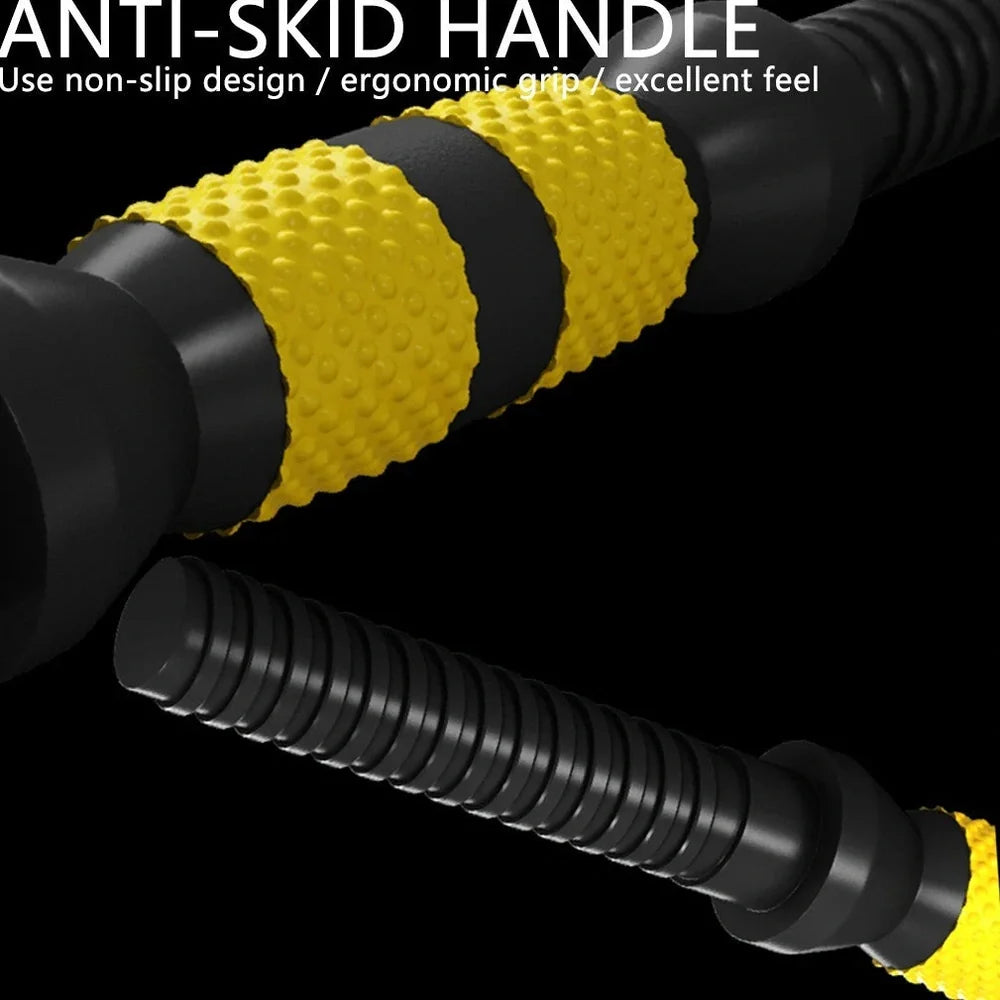 Yellow adjustable dumbbell barbell set with connecting rod and weight plates for home strength training