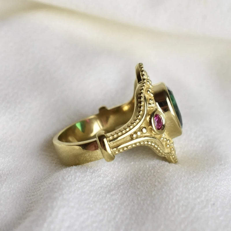 Women's gold-plated ring featuring lvzuan stones in an ins-style geometric design, electroplated alloy construction available in golden colour with eight standard UK ring sizes from 6 to 13