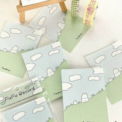 Cartoon character sticky notes in six themes with three size options on writable paper