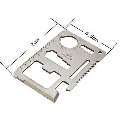 Stainless steel multifunctional tool card with leather cover for outdoor camping