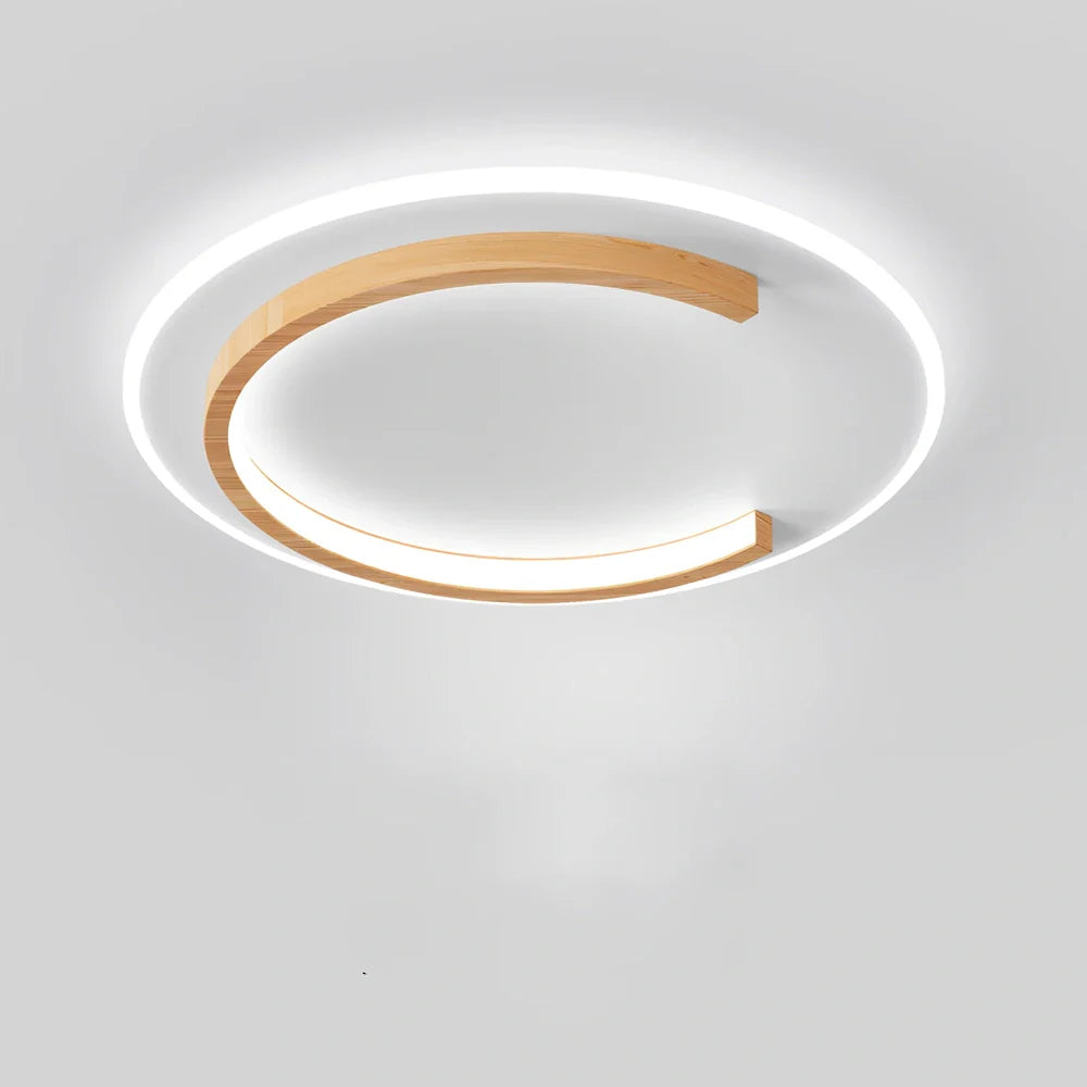 Round wooden ceiling LED light with stepless dimming control for bedroom installation