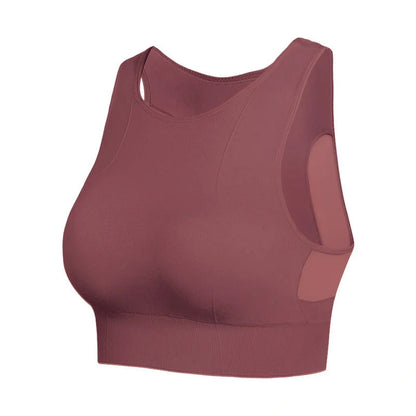 Seamless wireless sports bra with breathable mesh back for superior comfort and performance during workouts