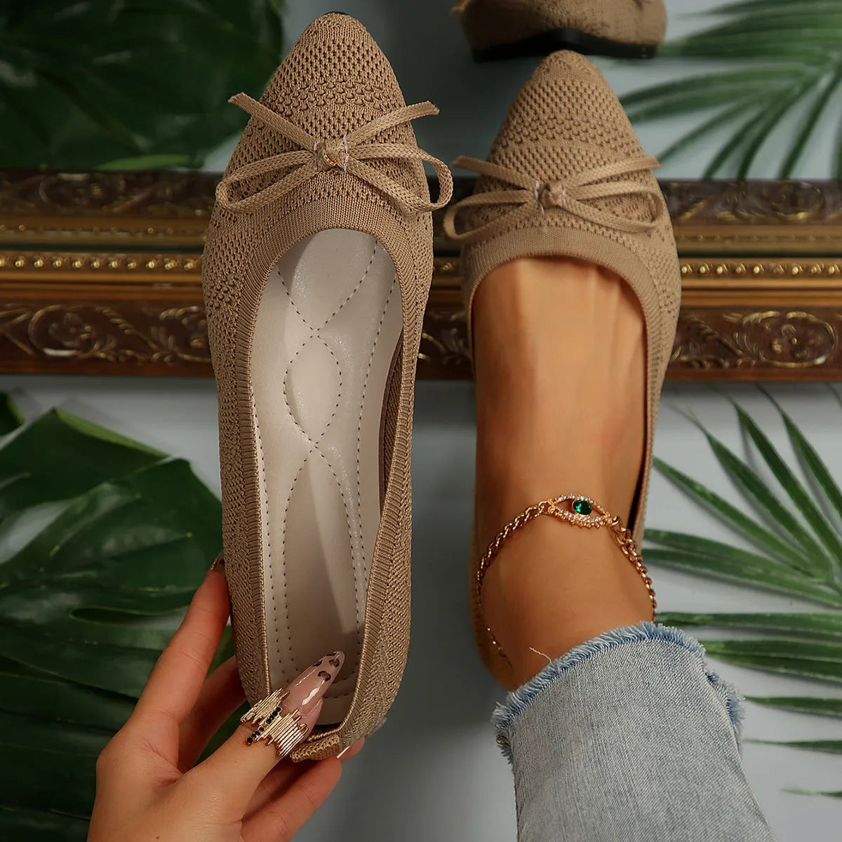Women's knitted loafers with bow detail and pointed toe in multiple colour options