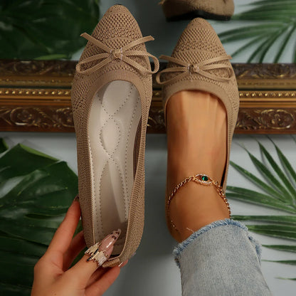 Women's knitted loafers with bow detail and pointed toe in multiple colour options