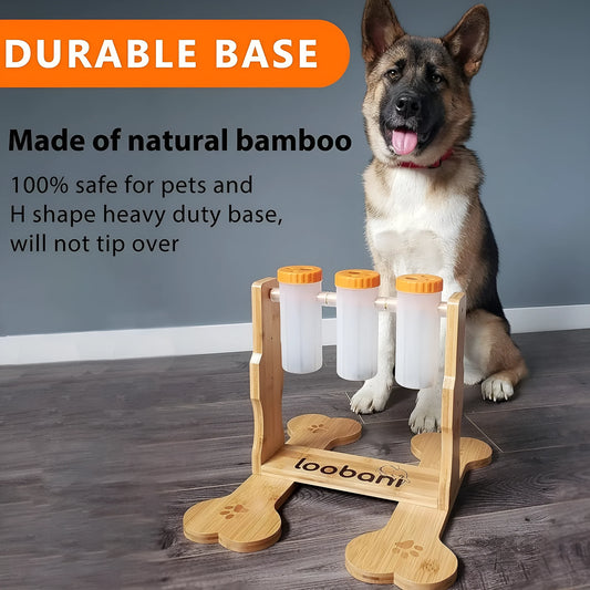Wooden dog puzzle toy interactive feeder measuring 31x30x20cm for mental stimulation