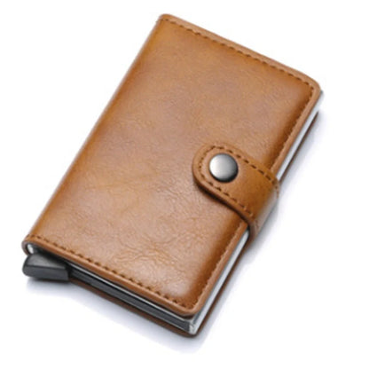 Men's RFID-blocking vintage wallet with aluminum purse and leather cover
