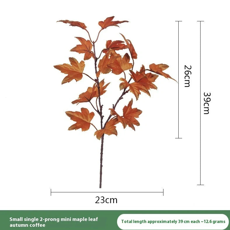 Four-colour maple leaf indoor flower decoration with autumn brown, orange, green, and yellow screen-printed leaves measuring 39cm tall