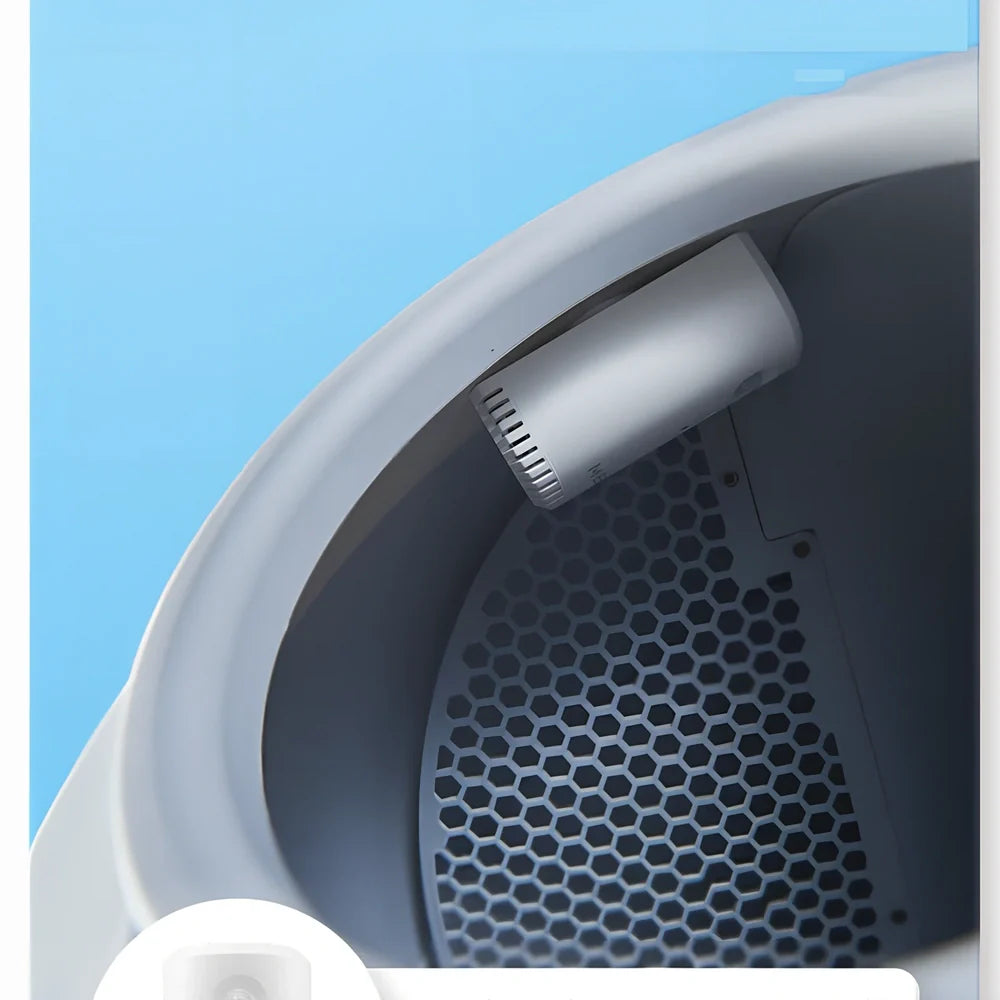 Electric smart cat litter box with WiFi connectivity in blue colour with enclosed design