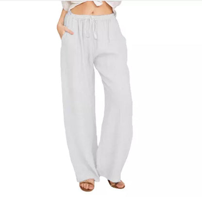 Women's high-waisted cotton-linen yoga pants with belt in various colors