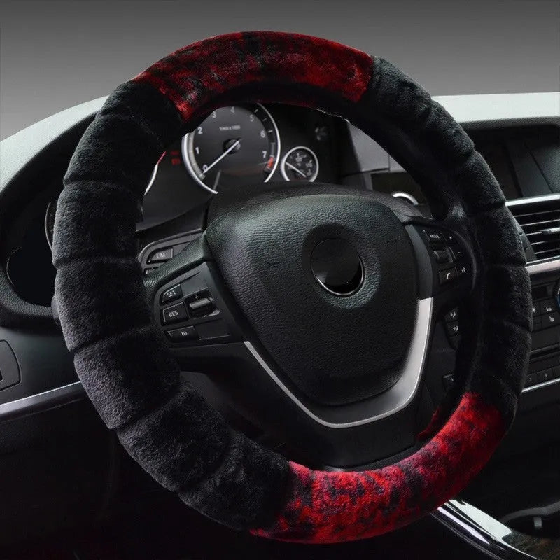 Short plush steering wheel cover in Bamboo Beige for 36cm universal car steering wheel, winter warm business style