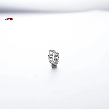 Geometric silver-coloured men's copper earrings in 10mm and 14mm sizes for hip hop style.