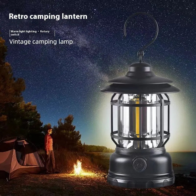Dark green portable camping lantern with compact 16.6cm height and multiple power options