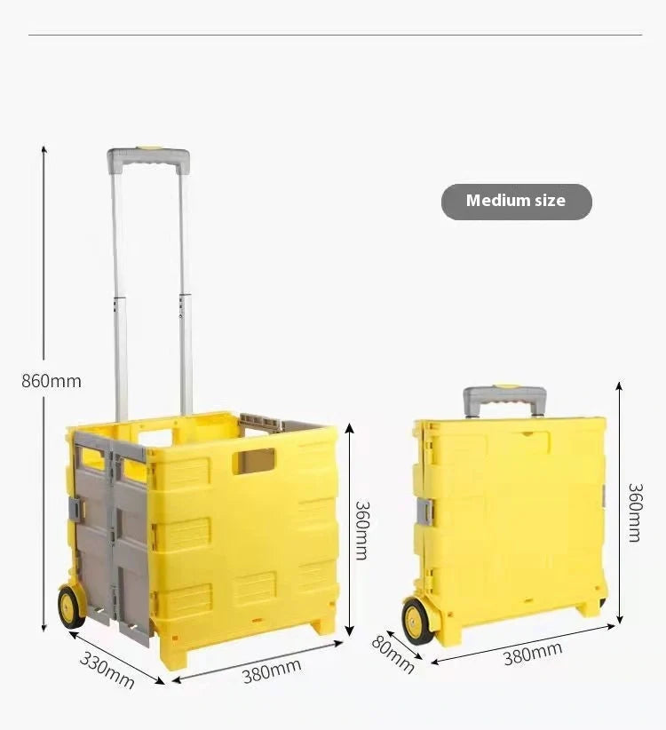 Foldable plastic lever cart with lid in various colors, perfect for shopping and transport