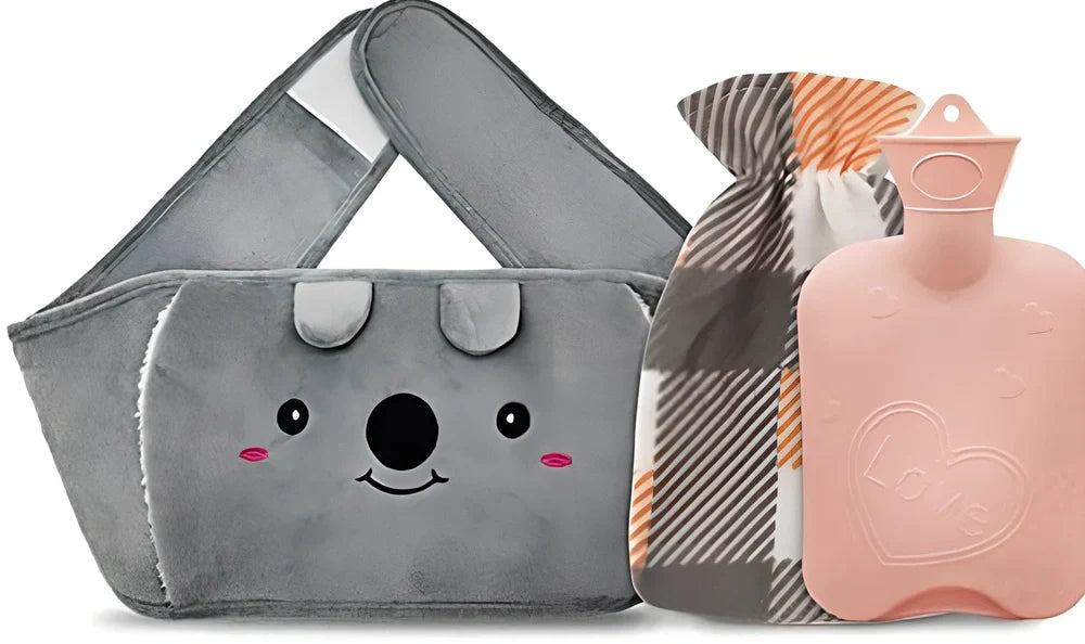 Winter water bottle belt with brown bear removable cover showing hand warmer pocket and large thread stopper