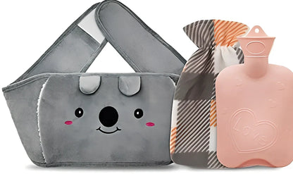 Winter water bottle belt with brown bear removable cover showing hand warmer pocket and large thread stopper