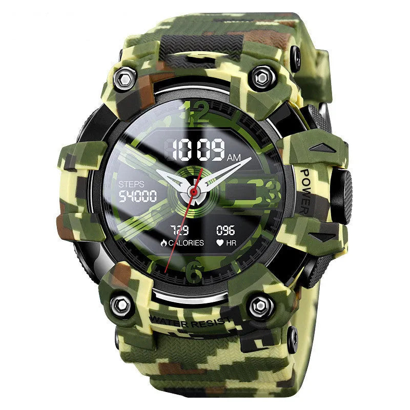 56mm round smart watch with touch screen displaying health metrics, featuring TPU strap and mineral strengthened glass, 50m waterproof