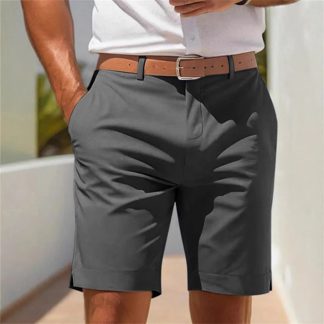 Men's straight leg business suit shorts in polyester fabric for summer casual wear