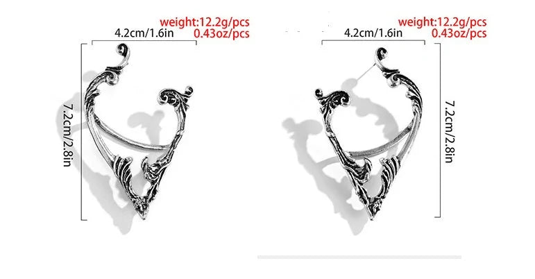 Dark Elf Ear Clip No Piercing Earrings in silver color, perfect for gothic and fairy tale aesthetics