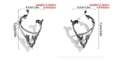 Dark Elf Ear Clip No Piercing Earrings in silver color, perfect for gothic and fairy tale aesthetics