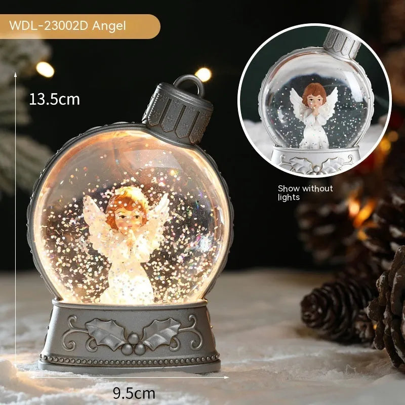 LED Christmas scene light decoration with battery power showing multiple character designs