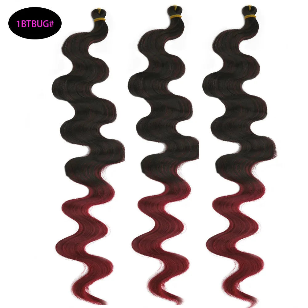 24-inch wine red synthetic wig with big wave texture in crochet braid style