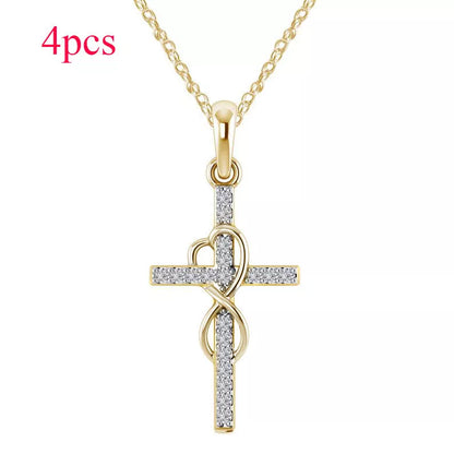 Alloy pendant necklace with diamond and eight-character cross design in gold, silver, and rose gold