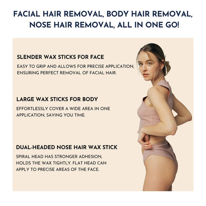 Waxing kit with 200cc warmer, 8 wax bead packs, applicator sticks, silicone bowl, spatula, and lotion for hair removal