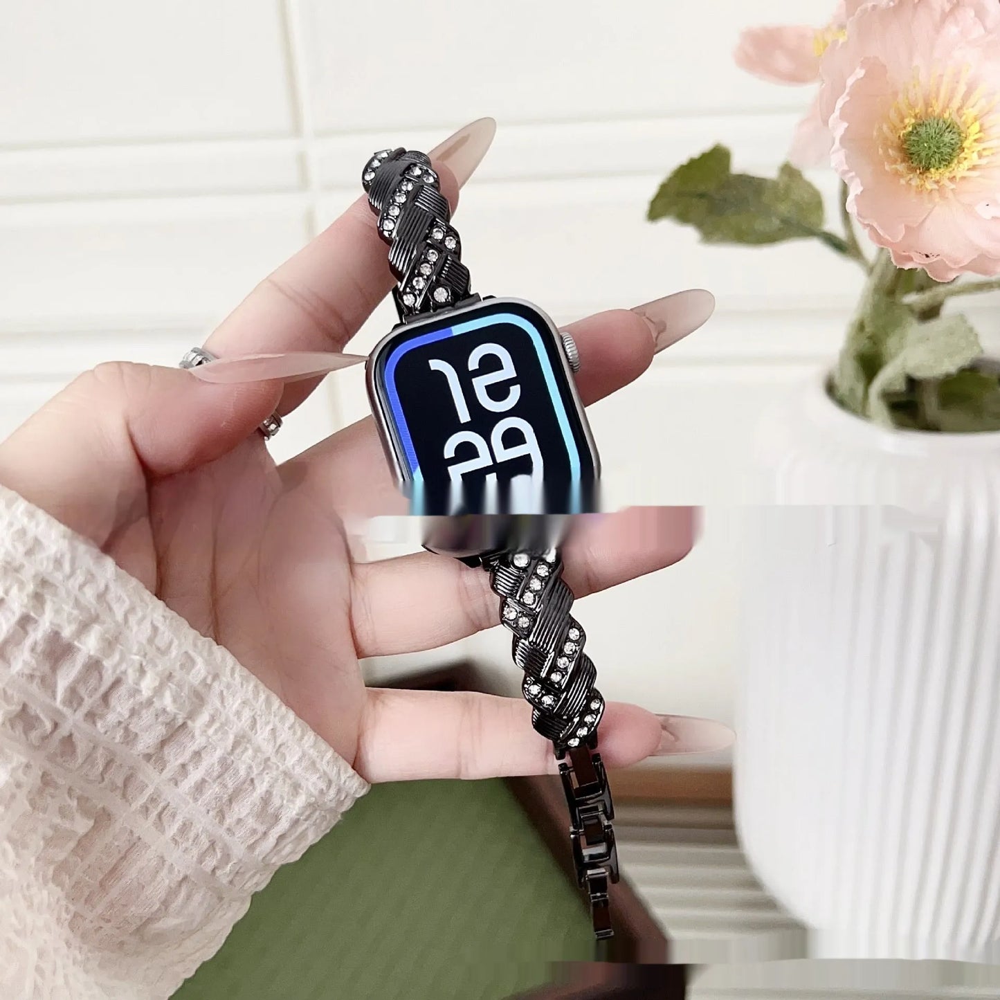 Twist diamond pattern zinc alloy watch strap in multiple colours for Apple Watch compatibility