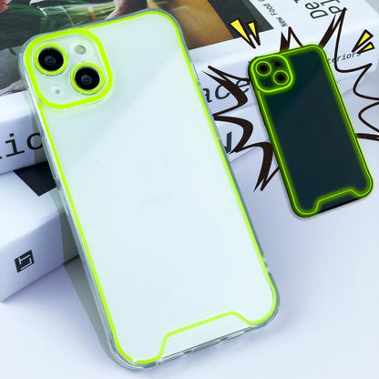 Glow-in-the-dark soft TPU iPhone case in green, orange, blue, yellow, or pink on an iPhone
