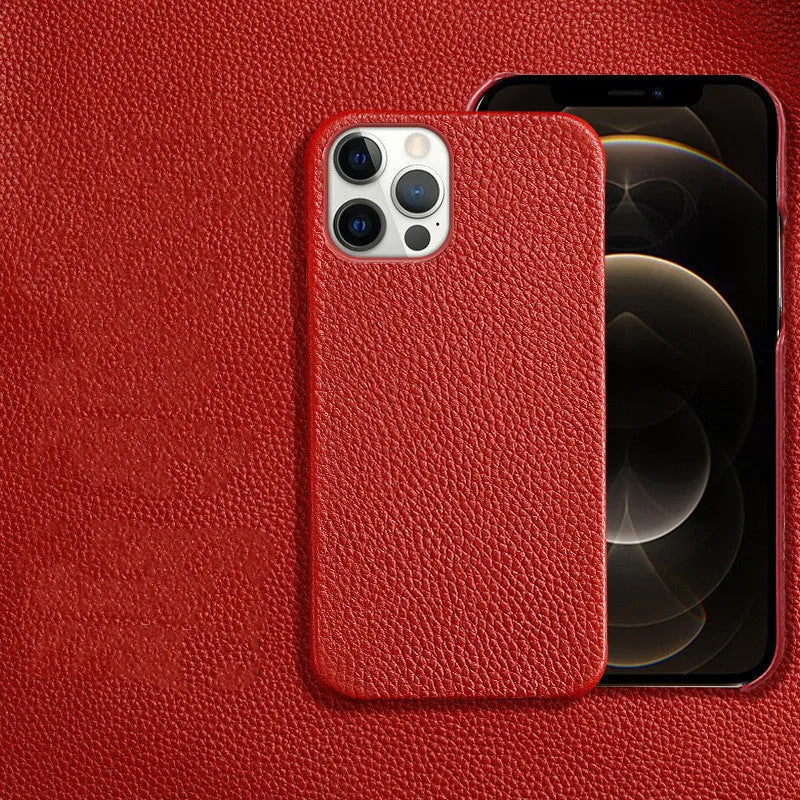 Genuine leather protective mobile phone case for Apple iPhone in multiple colours, showing half-line break design.