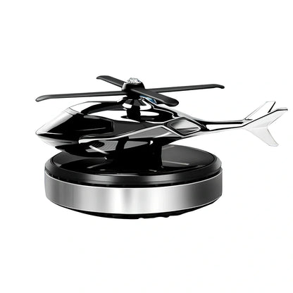 Solar helicopter car air freshener with rotating propeller on metal base, 180g weight