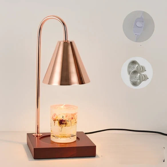 Log aromatherapy melting wax lamp measuring 37cm tall with natural wood base and white lampshade