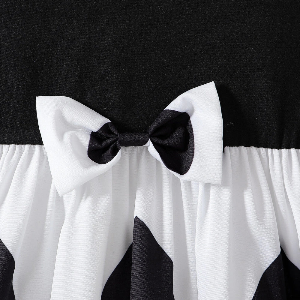 Black Korean-style princess dress with cartoon pattern and long sleeves for girls